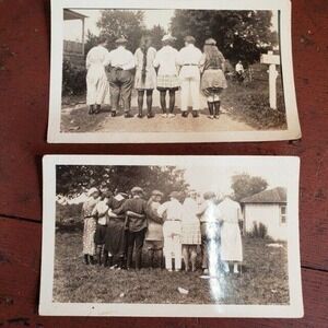 2 Antique Snapshot Photos of friends showing off their best sides (rear view!)
